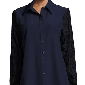 Alberto MakaliLace-Overlay Sleeve Button-Front Top